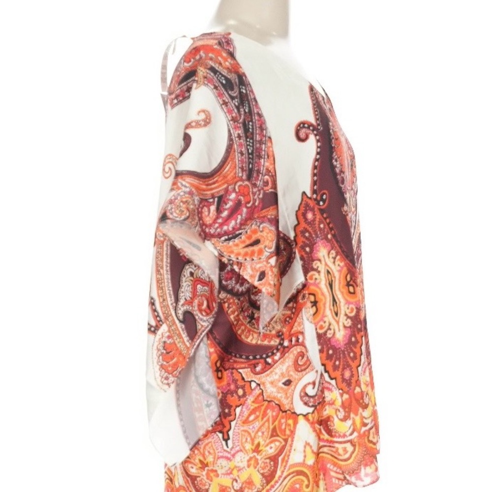 NWT Chico's Vibrant Paisley Blouse - Red, Orange, Cream V-Neck and Flare Sleeves - Picture 3 of 6